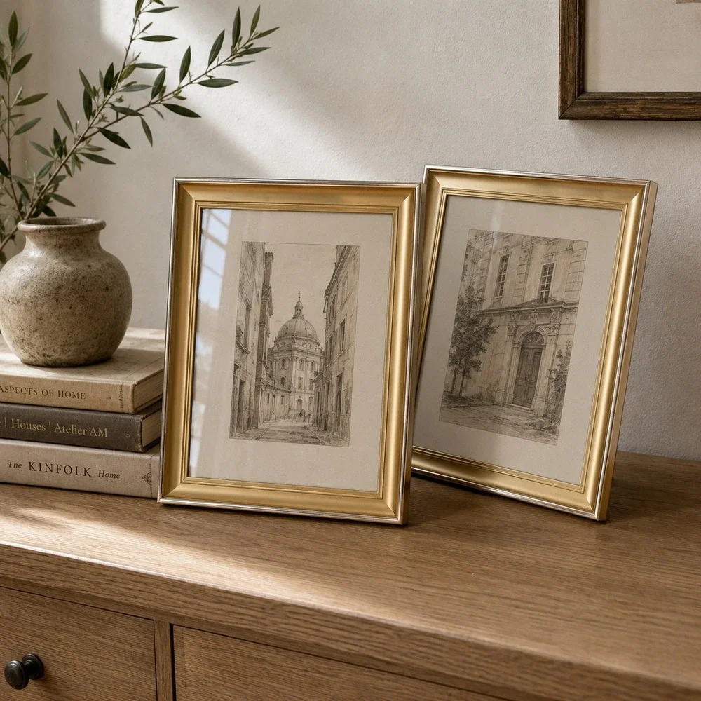 Set of 2 Gold Toned Metal Picture Frames 8x10 Classic Home Decor Tabletop 70s